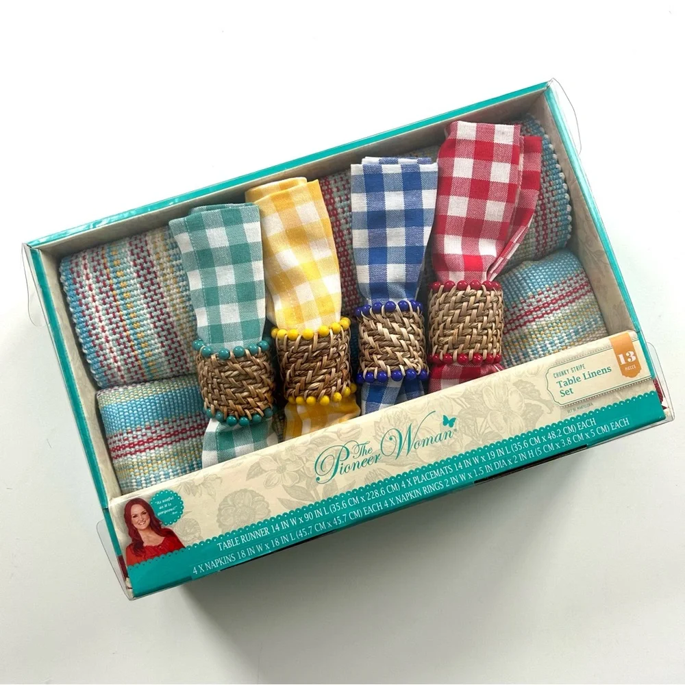 The Pioneer Woman Colorful Chunky Stripe Gingham 13-Piece Table Linens Set
